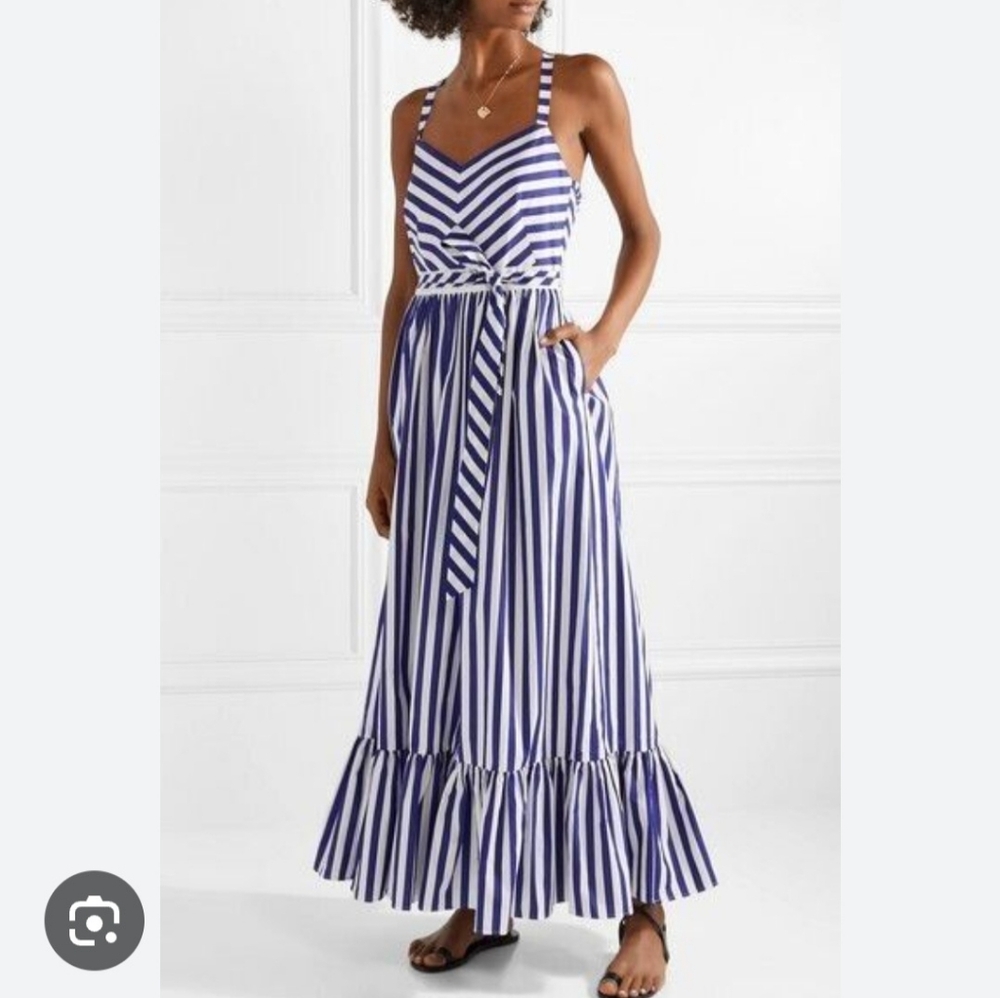J. Crew Blue and White Ruffled Tie Front Maxi Dress - Picture 5 of 5